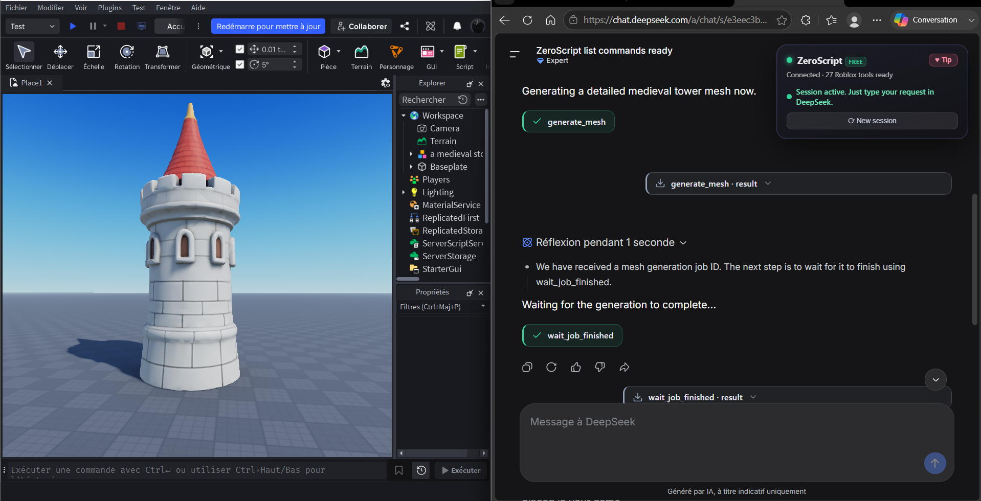 ZeroScript building a medieval tower in Roblox Studio